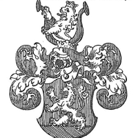 Nový znak, který Václav Macák obdržel v r. 1642 - s korunovaným lvem místo leoparda z roku 1580 (zdroj Der Mährische Adel)