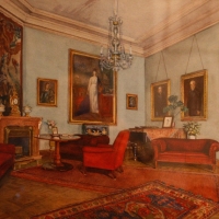 Interiér zámku na akvarelu Zikmunda Rudla z roku 1920 (zdroj Zámek Děčín)
