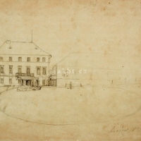 Zámek Stračov na kresbě tehdy sedmnáctiletého Jana hraběte Harracha, r. 1845 (zdroj Harrachové, vznešenost zavazuje)