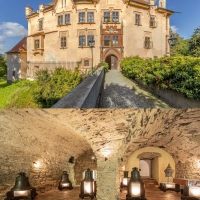 Zámek Vrchotovy Janovice s původními prostory bývalé vodní tvrze