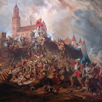 Václav Sadovský ze Sloupna vstoupil do švédské armády a jako generál v ní bojoval proti katolickým Habsburkům (na obraze obléhání Jasné Hory Švédy, 1655)
