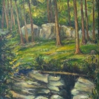 Skrýše Komenského (obraz od Vladimíra Holmana, 1944, sbírka OÚ Bílá Třemešná)