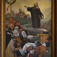 J. A. Komenský, malba podle Věnceslava Černého, autor V. Polášek, 97 x 126 cm