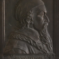 J. A. Komenský, plaketa, autor Konstantin Bušek, 22 x 29 cm