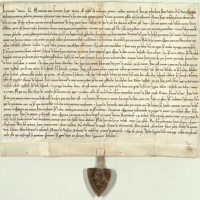 První písemná zmínka o Bílé Třemešné je z roku 1238, kdy ji Zbraslav z Vchynic odkázal své manželce Domaslavě (zdroj Národní archiv Praha)