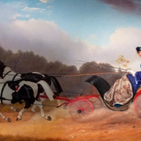Anna hraběnka z Harrachu před zámkem Hrádek u Nechanic, podle olejomalby L. Grünlera, cca 1850 (zdroj npu.cz)