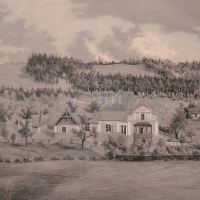 Obraz myslivny čp. 1 od malíře F. Šmidta, 1891