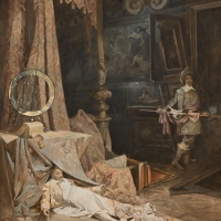 Smrt Albrechta z Valdštejna (olejomalba Alfonse Muchy, 1895, zdroj Muchovo muzeum Praha)