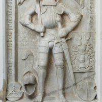 Náhrobník Adama Sadovského ze Sloupna (†1552), praděda Jiřího Sadovského, v kostele sv. Jana Křtitele na Dohaličkách (foto Petr Zinke)