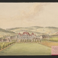 Zámek Sadová (veduta J. Venuta z r. 1824 dle neznámé kresby Zikmunda z Gränzensteinu, *1778/88, zdroj Österreichische Nationalbibliothek)